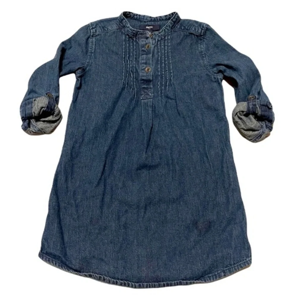 Gap Kids S 100% cotton dark‎ wash denim half button up high collar A line dress
